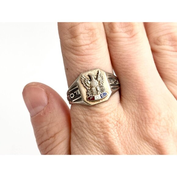 FOE Fraternal Order of Eagles 925 Sterling Silver Vintage Ring - sz 11.25 - Picture 1 of 14